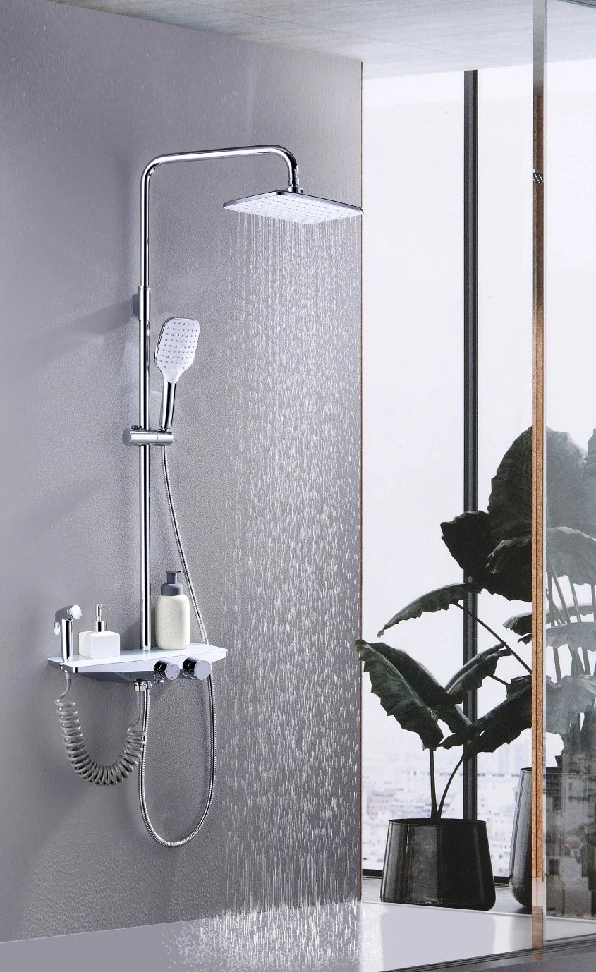 Four Function European Luxury Grass Chrome Rain Brass Body Bathroom Shower Set