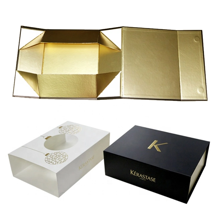 Black Cosmetic Rigid Folding Gift Packaging Box with Magnet Closure for Easy to Ship and Store