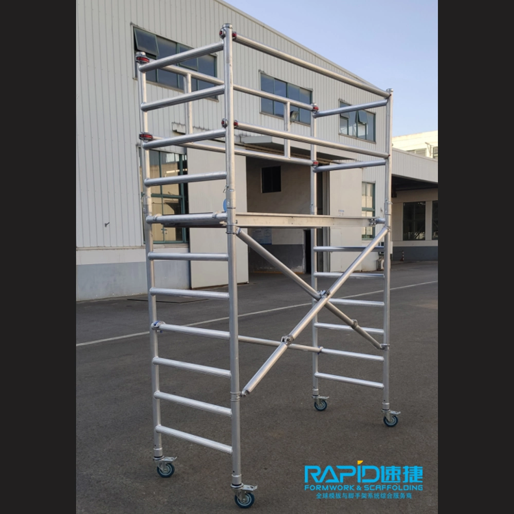 Scaffolding All Aluminum Mobile Tower with Wheels 2-12m Multipurpose Aluminum Scaffold Tower Platform 6061-T6 Single Double Width Alu Mobile Scaffold Tower