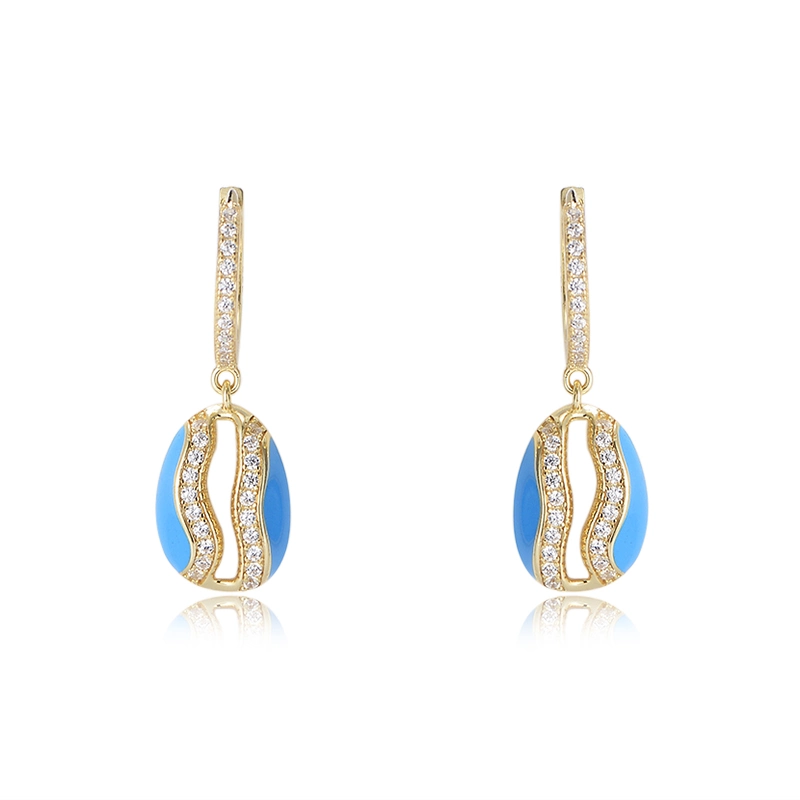 Fashion Personality 925 Sterling Silver Gold Plated Hollow Oval Shell Zircon Enamel Huggie Earrings Jewellery