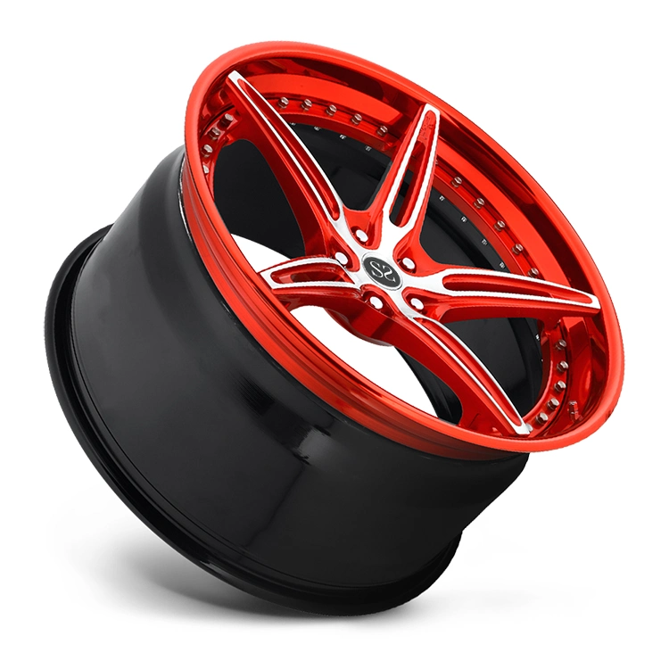 3 Piece Forged Wheels Aluminum Red Lip Machined Spokes for Luxury Passenger Car Rims