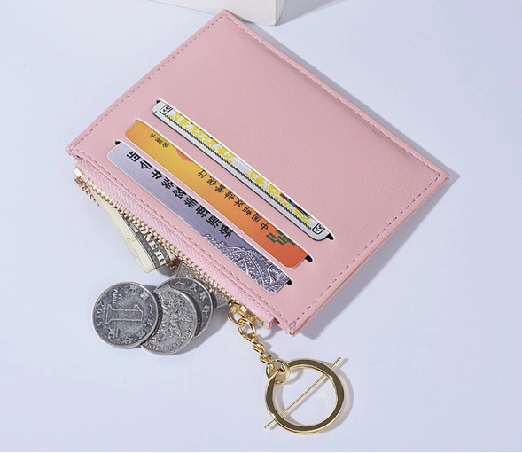 Customized Logo 4 Colors Design Women Wallets Lady Card Holder Classic Purse Mini Coin Bag Zipper Wallet for Girls with Hang Ring