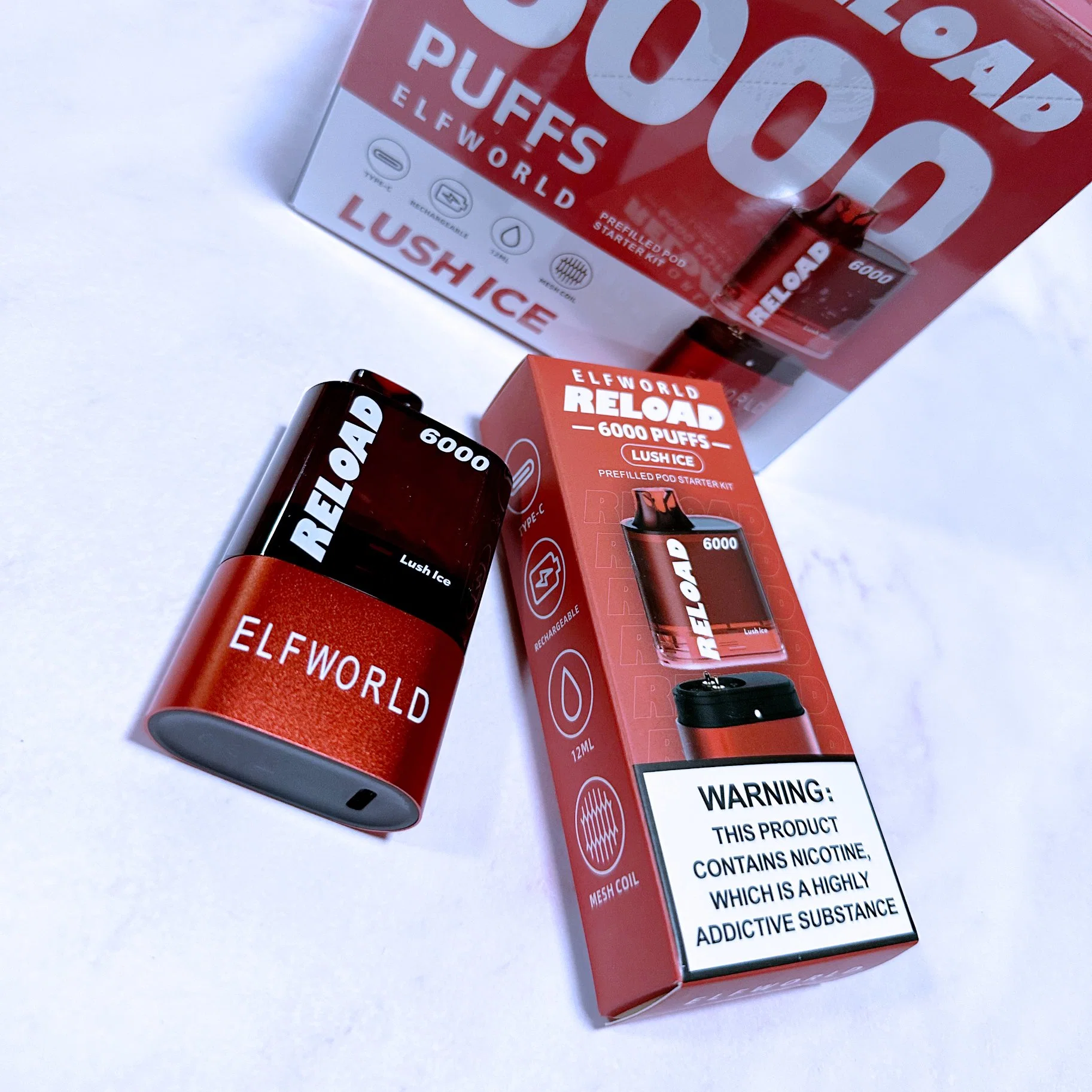 Elfworld Reload 6000 Puffs Wiederaufladbare Einweg-Vape Kit Elfworld Reload 6000 Puffs Pre-Filled Ersetzt Pods Rauchen Vaporizer Big Vapor