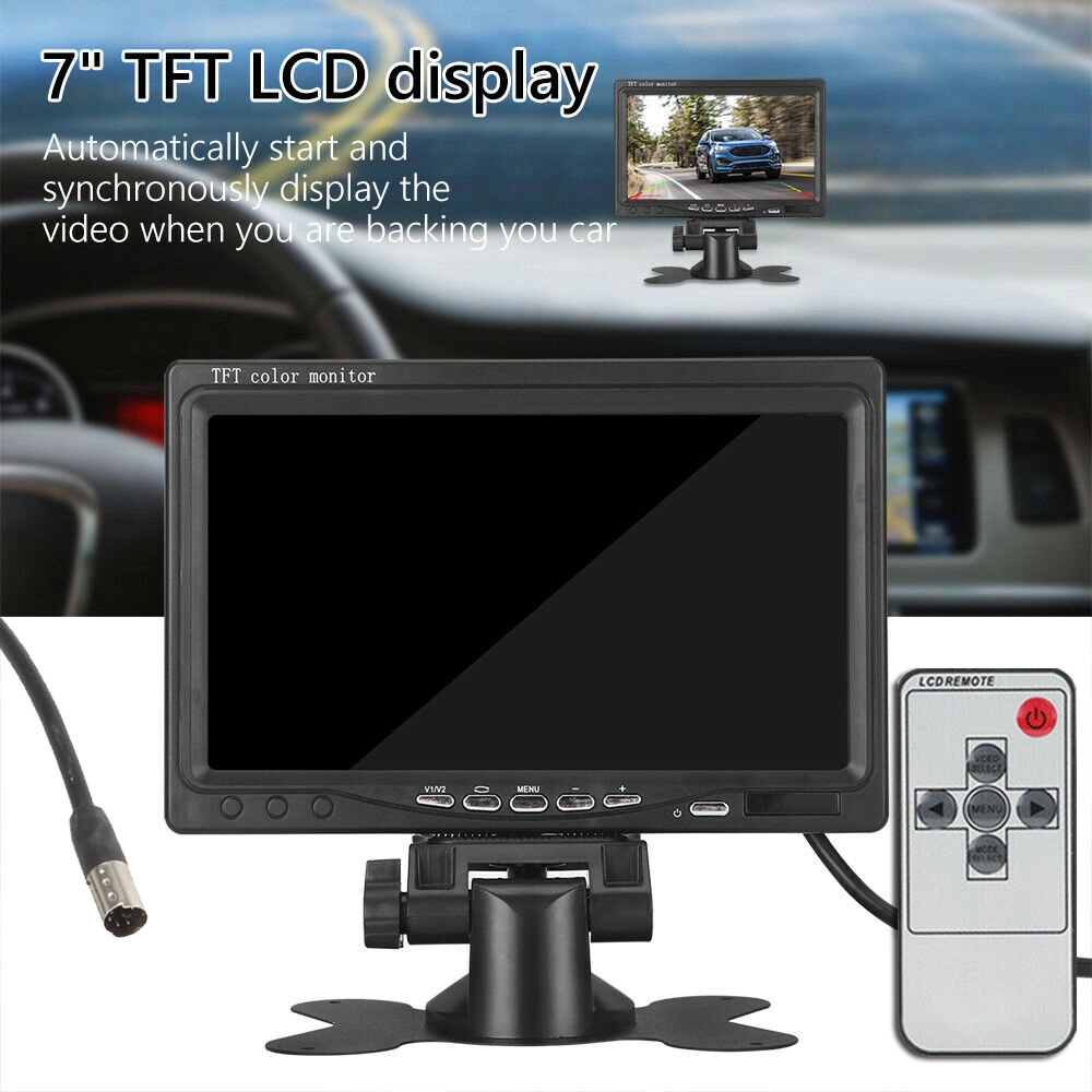 7 Inch Digital Car Rear View Backup Monitor with 2CH Video in & Remote 12-24V for Vehicles Buses