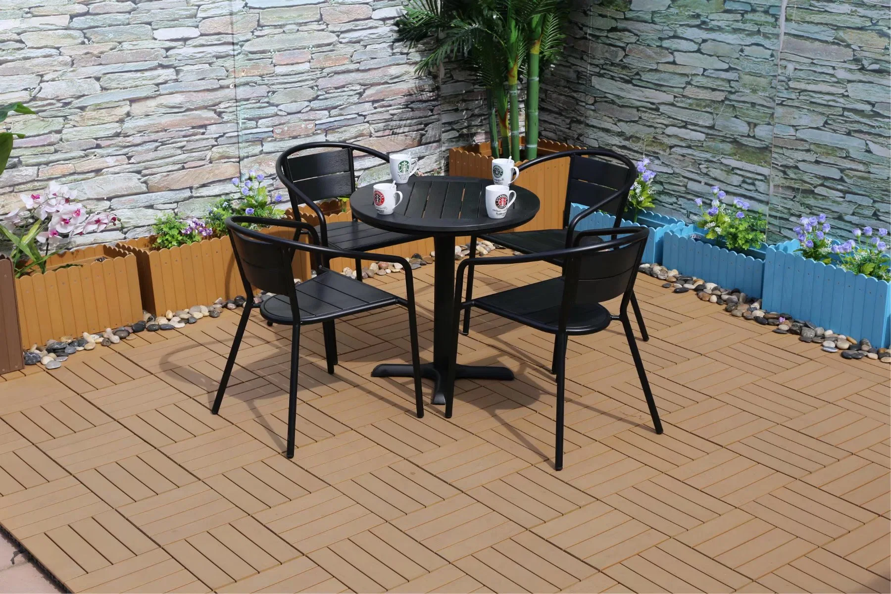 High quality/High cost performance  Outdoor Courtyard Garden Dining Metal Aluminum Frame PS Plastic Wood Table and Chair Combination Furniture Set