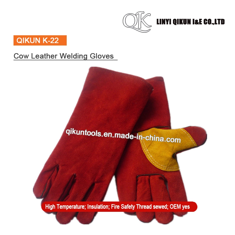 K-21, color gris de la seguridad de trabajo de cuero de vaca guantes de soldadura