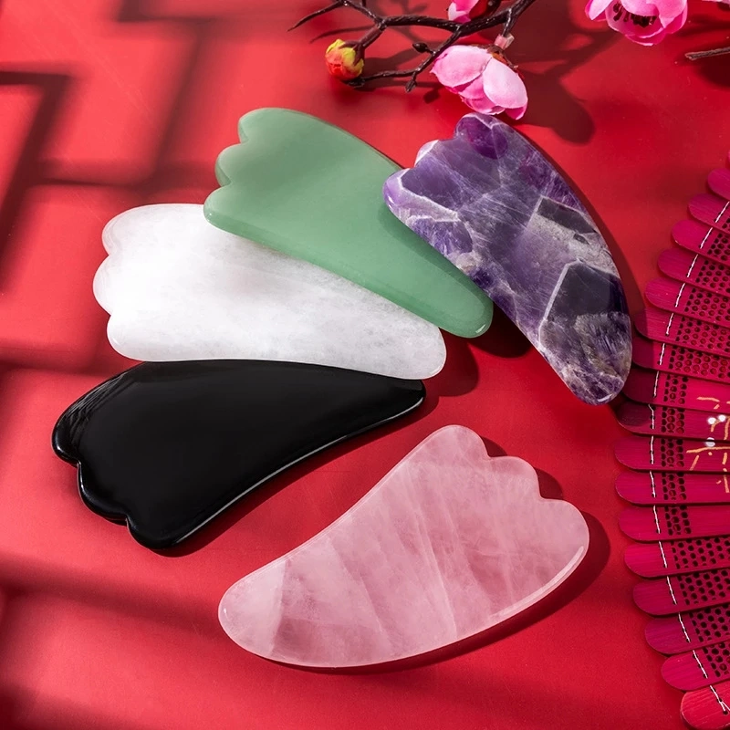Природные Jade Gua Ша скребок плата массаж закрывается Quartz Jade Guasha камня для лица Кожа шейки подъемное приспособление для снятия морщинок косметический уход