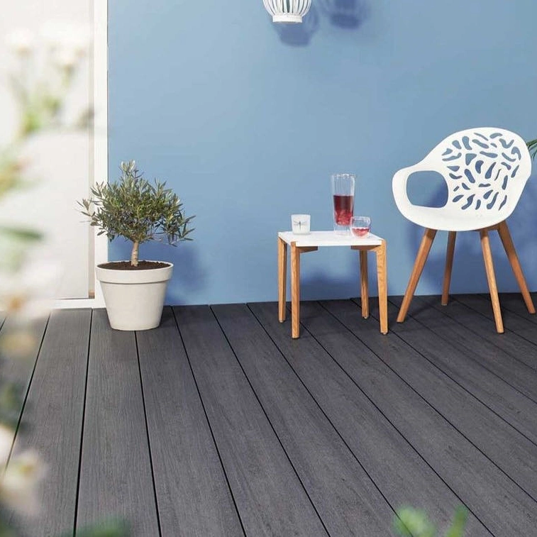 Plancher de terrasse en composite bois-plastique (WPC) pour l'extérieur, planche de revêtement étanche.