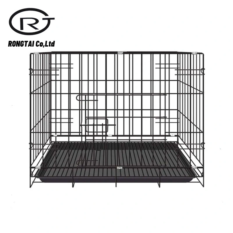 Caja de crate de perro de mascota de doble puerta con plegable de metal negro Jaula