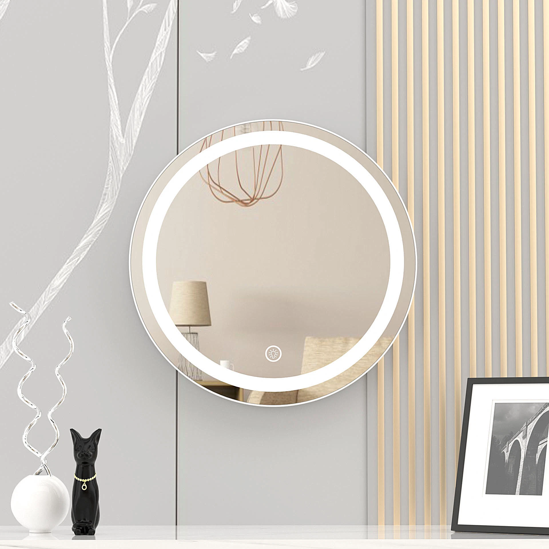 LED Desktop Makeup Mirror Wall-Mounted Three-Tone Lighting Portable Beauty Creative Desktop Makeup Mirror