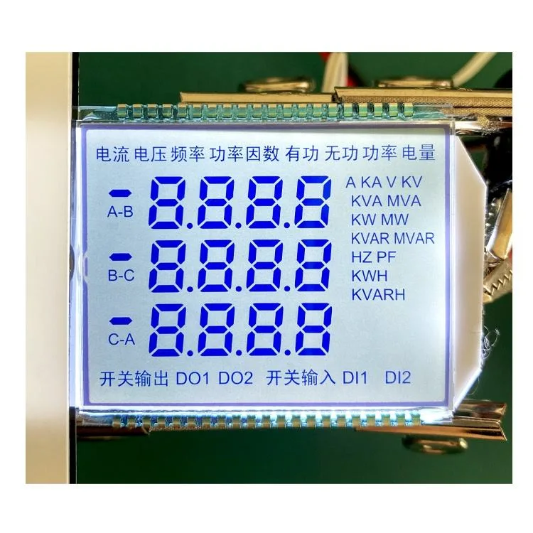 شاشة LCD أحادية اللون مخصصة بسبعة مقاطع TN/Htn/Stn/FSTN لعرض عدد الوظائف الرقمية الطاقة الكهربية لمقياس الطاقة