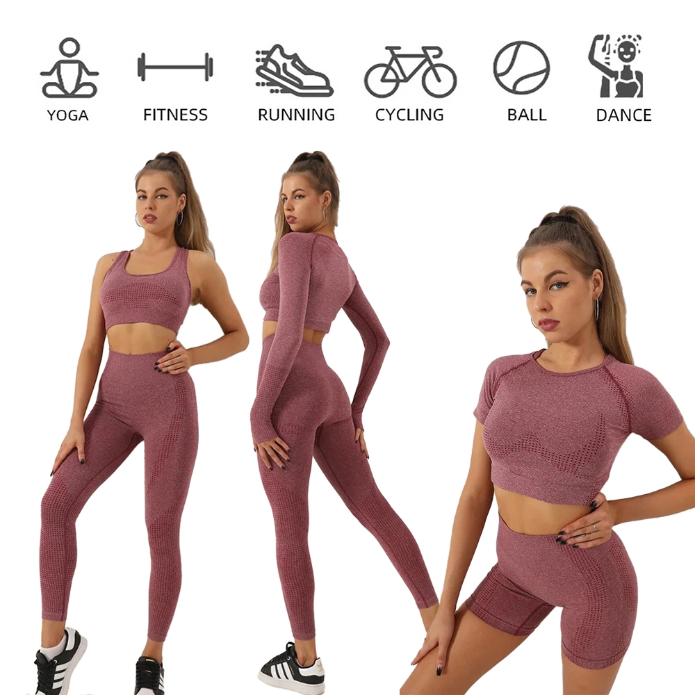 5 PCS Womens Gym Fitness Athletic Workout Yoga Wear for Ladies, Afforable Activewear Seamless Sports Bra + Crop Top + Shorts + Leggings Plus Size Sweatsuits Set