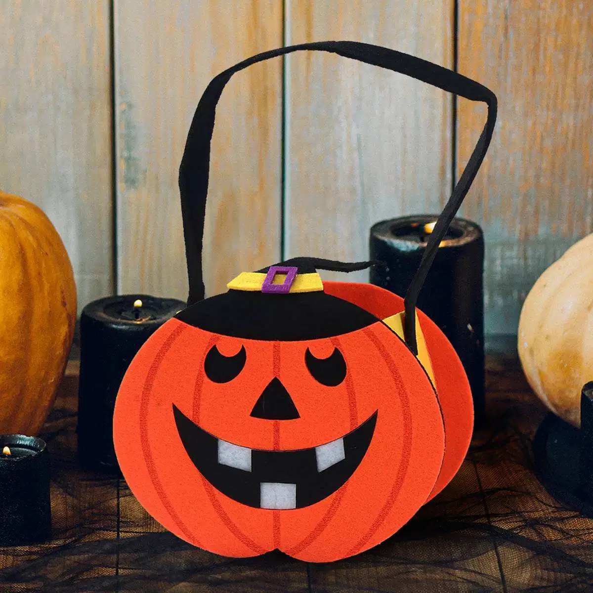 Multi-Style Novelty Felt Bucket Pumpkin Ghost Candy Hand Bags Halloween Party Supplies