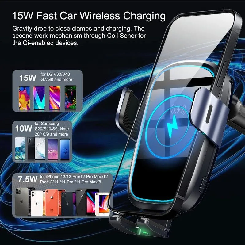 Universal Smart Sensor Automatic Clamping Car Phone Holder Fast Charging Wireless Car Charger