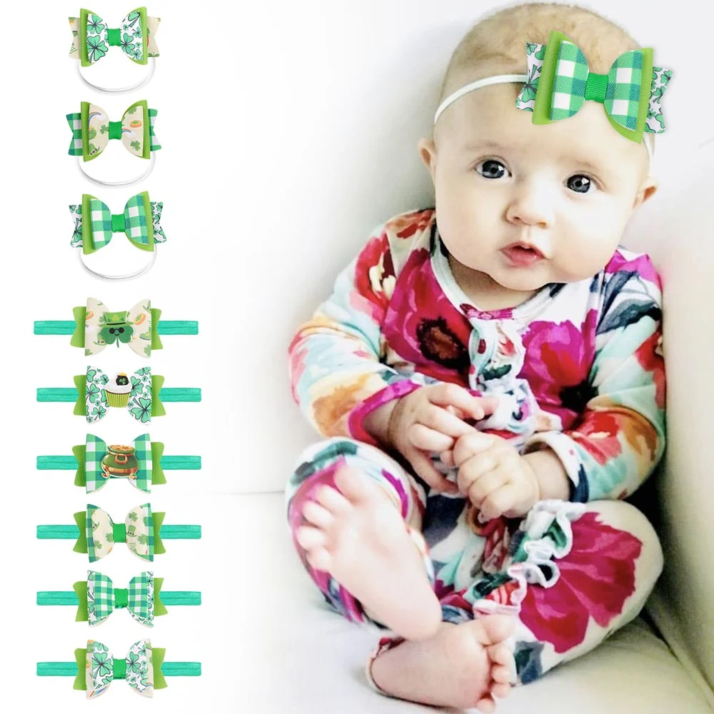 Saint Patrick Headband Ireland Clover Green Bow Cartoon Hat Girls Kids Sequin St. Patrick &prime; S Day Hairband Party Hair Accessories