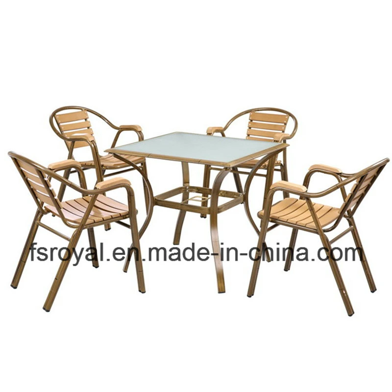 Bamboo Look Garden Outdoor Furniture Restaurant Aluminum Leisure Faux Wood Chair Table Set