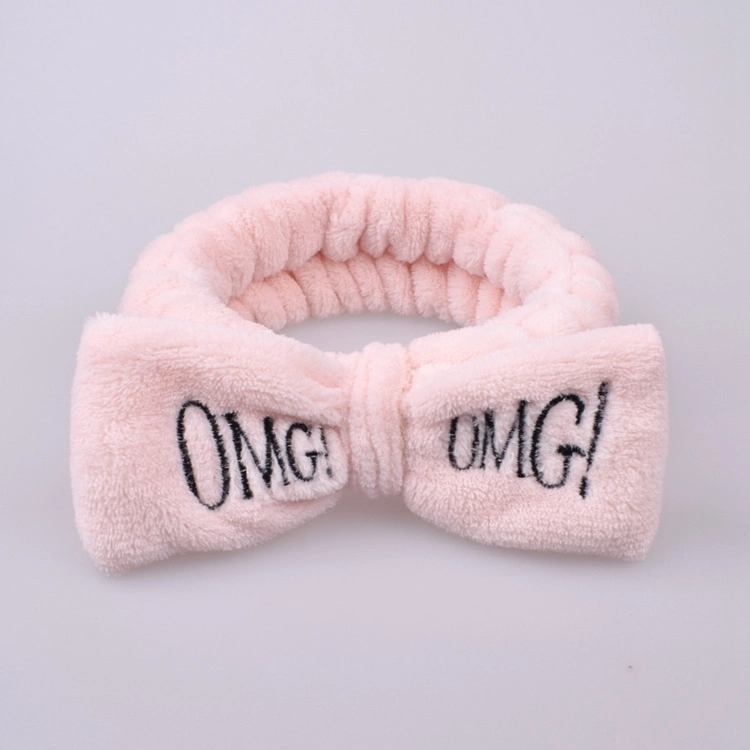 Wholesale Girls cute visage lavage en peluche Hairband OMG lettres Bow Coral Fleece Headband maquillage Turban Accessoires pour cheveux pour femmes