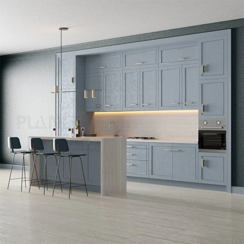 Planet Luxury Kitchen Cabinets MDF Wood Pantry Blue Glossy Lacquer Kitchen Modern Designs