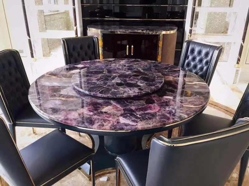 Dubai Indoor Luxury Round Green/Purple Marble Dining Table Can Be Customized