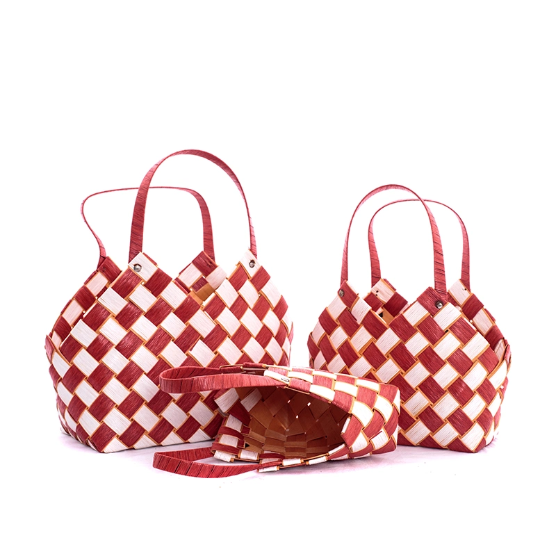 Fashion Natural Wood Chip Woven Handbag Picnic Flower Baskets