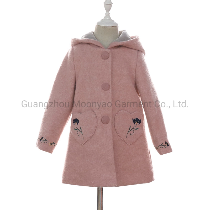 Soft Wool Hooded Hoodie Long Embroidery Coat Jacket for Baby Girl Clothing Clothes