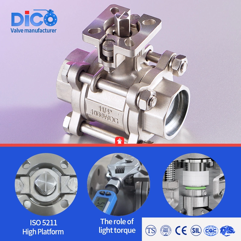 Dico Wenzhou 2 1/2" Socket Weld End Stainless Steel with ISO5211 Pad 3PC Ball Valve