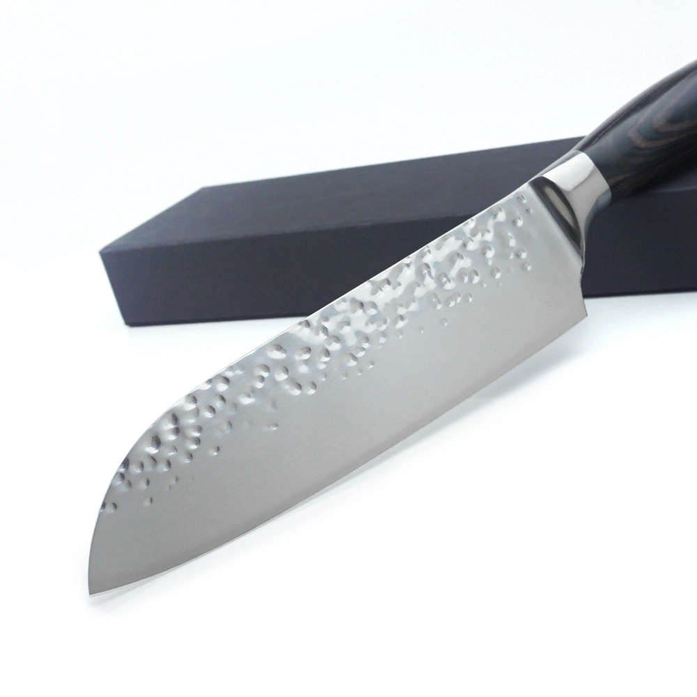 7-Inch Japanese Chef Knife Hammering Lines Blade with Pakka Wood Handle
