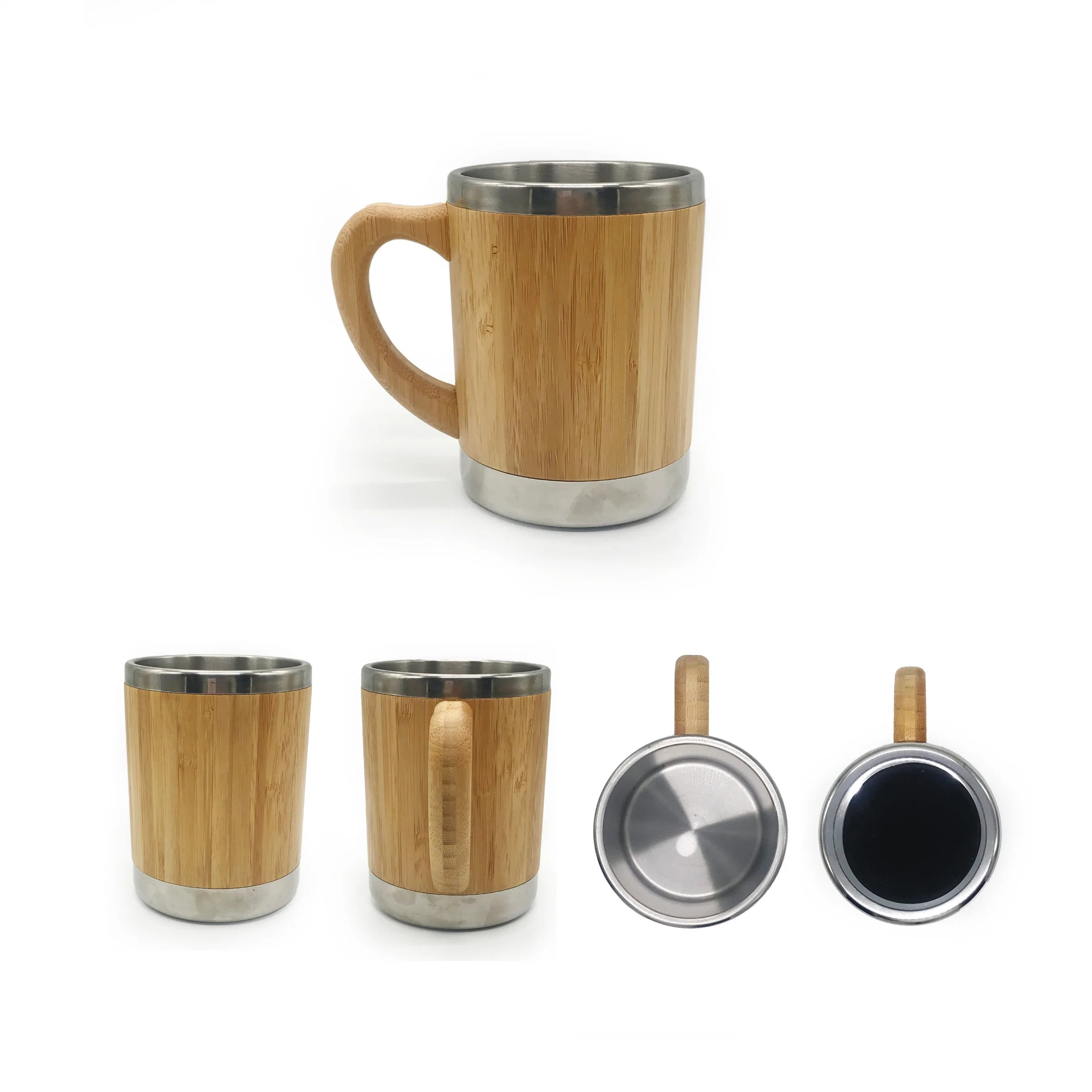 كوب من قهوة الخيزران مع كوب من الخيزران مخصص مع آلة تحضير القهوة من الفولاذ المقاوم للصدأ