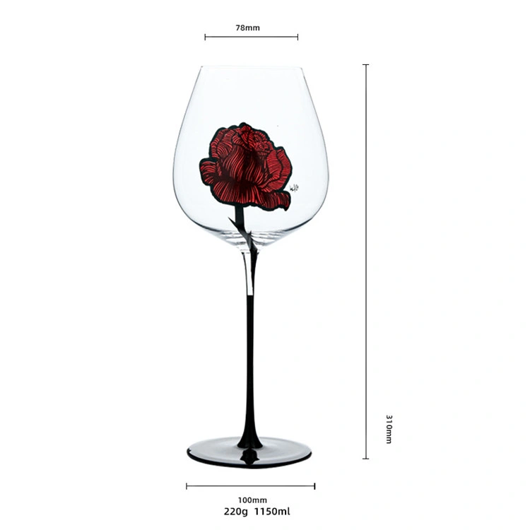 Creative Rose Vinho estampado com hastes de vidro copos de vinho tinto Definir Abono de cálice de vinho de Borgonha branco vidro uísque