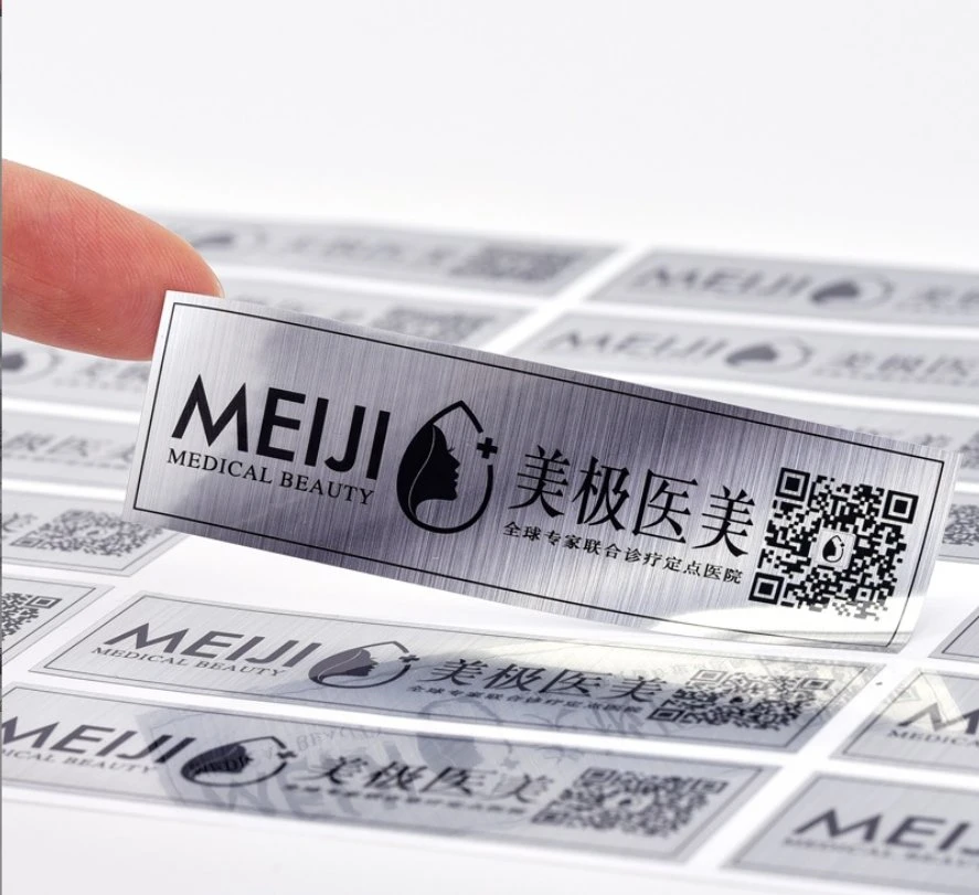 Custom Silver Label Waterproof Asian Silver Self-Adhesive Electronic Appliances Temperature Resistant PVC Sticker Qr Code Logo