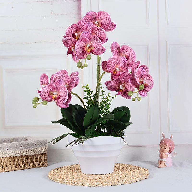 Arrangement de la vente en gros d'usine Usine Fleur d'Orchidée Bonsai rose blanc fleur papillon d'Orchidée tactile réel