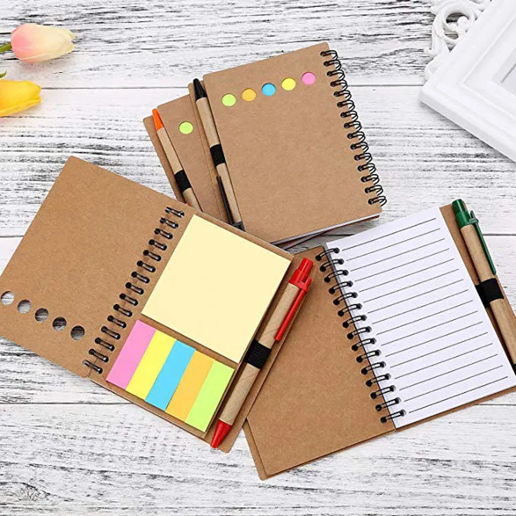 Custom Logo Sticky Notes Kraft Paper Cover Mini Notebook Note Pads with Pen