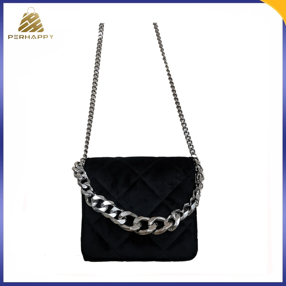 Classical Black Color Shoulder Bag Crossbody with Double Metal Chain