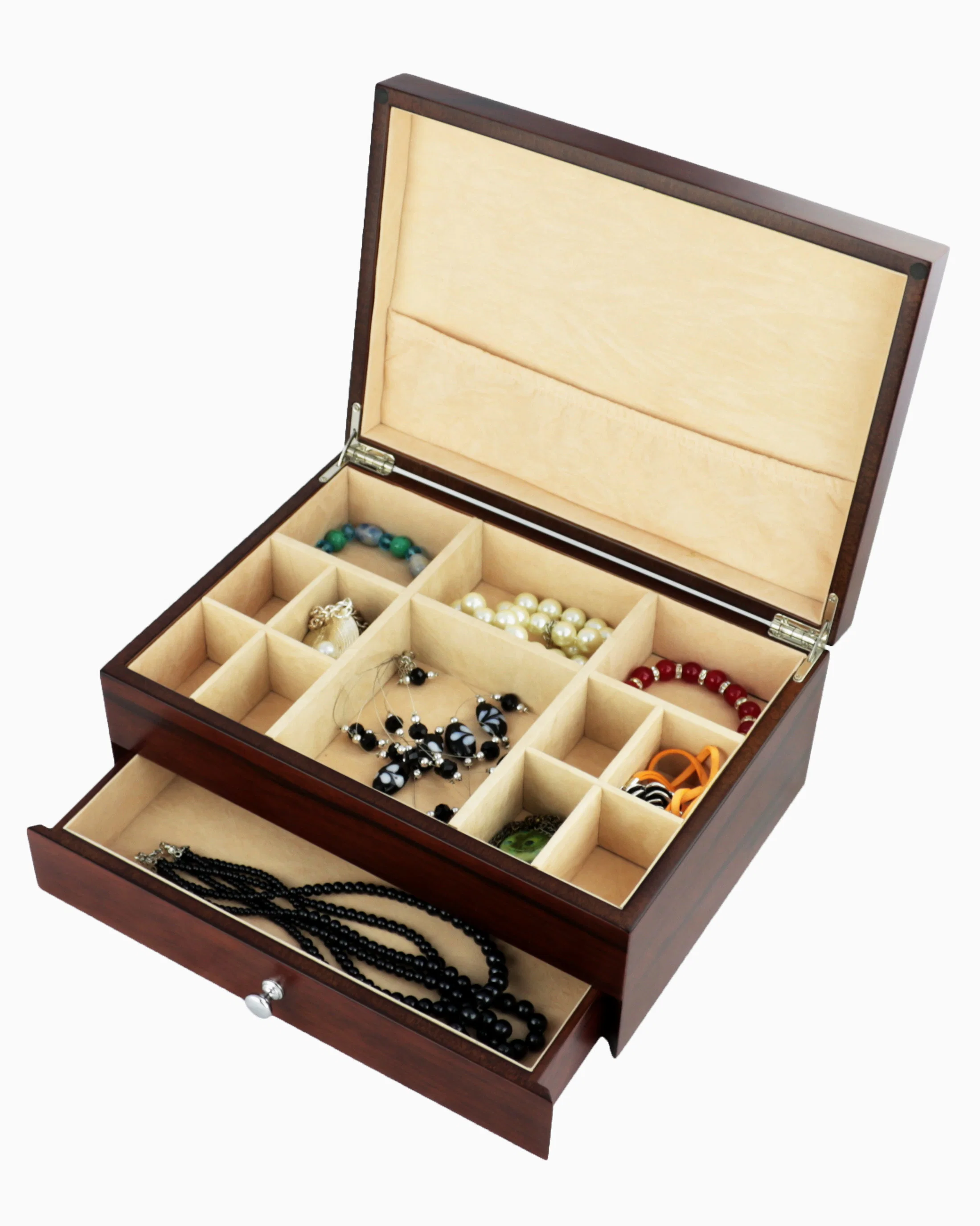 Dark Brown Glossy Piano Finish Wooden Jewellery Storage Gift Box