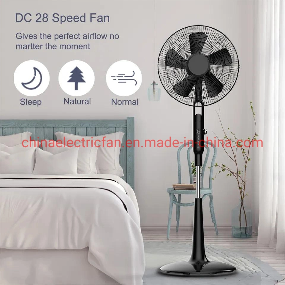 Cc de 16 pulgadas de ventilador de pie/ventilador eléctrico/ventilador eléctrico/Ventilateur con motor de CC de baja energía, el 28 de velocidades, 3 modos, dos palas del ventilador, mando a distancia y el LED