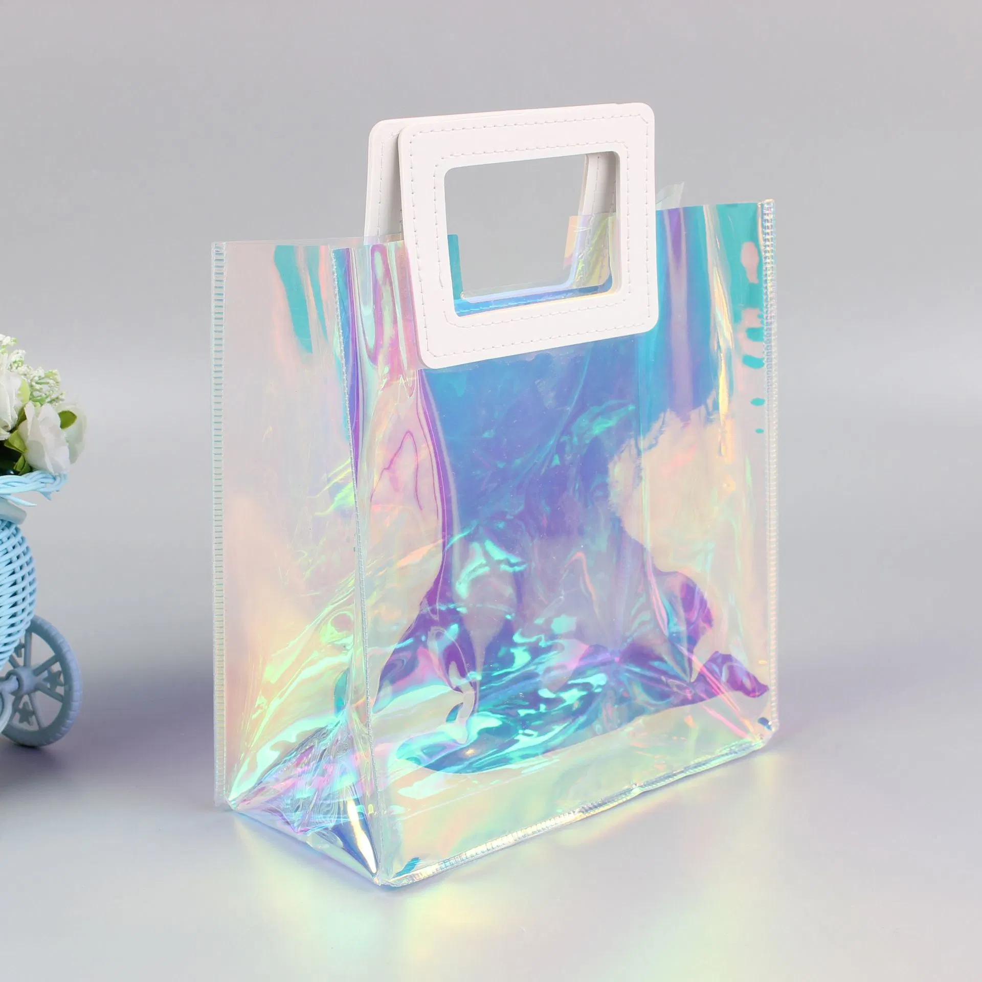 PVC Handbags Clear Laser Women Tote Beach Bag Transparent Fashion Customized Shinning Lady 1PC/Poly Bag Casual Tote Daily Used