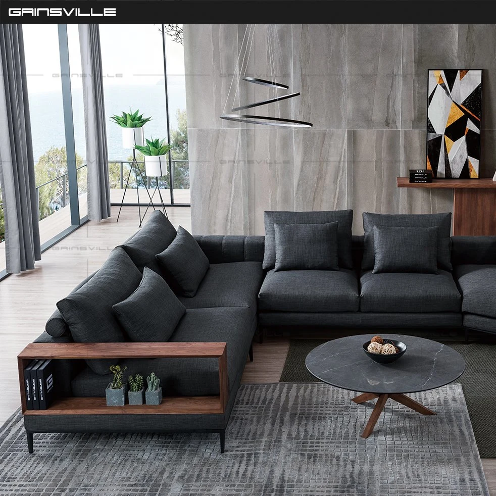 Guangdong Factory Living Room Sectional Corner Fabric Leather Sofa Furniture