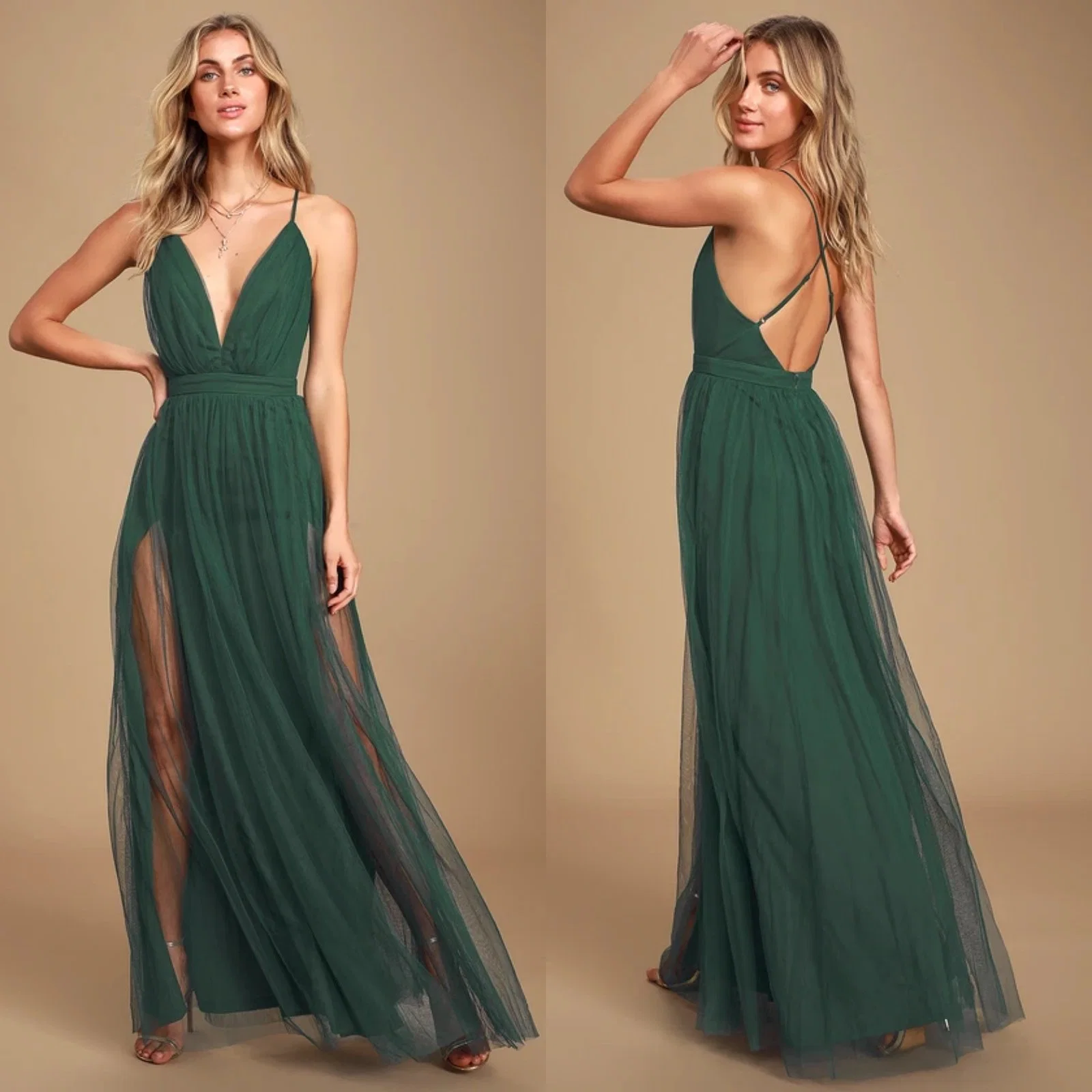 V Neck OEM China Custom Apparel Factory Hot Selling Wholesale/Supplier Fashion Ladies Sleeveless Maxi Clothing Women Hunter Green Dress