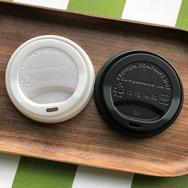 Einweg Biologisch Abbaubar Cpla Kaffee Tasse Deckel Flache Abdeckung Deckel 100% PLA Material OEM Design Becher mit Deckel für Heißgetränk