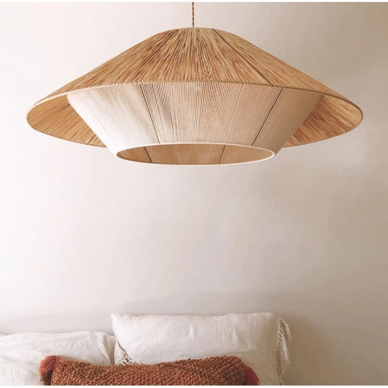 Japanese Wabi-Sabi Style Vintage Chandelier Creative Bedroom Living Room Light B&B Restaurant Bar Light Hand-Woven Hemp Rope Lamp