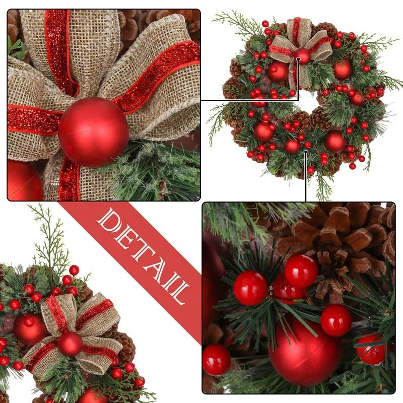 Red Deer Pine Withsnow Door Tree Christmas Wreath