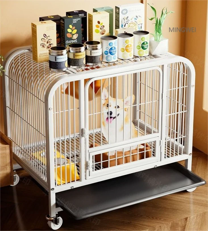 Mingwei de haute qualité le métal des tubes de fer Chien de compagnie Cage avec porte d'alimentation et du toit ouvrant