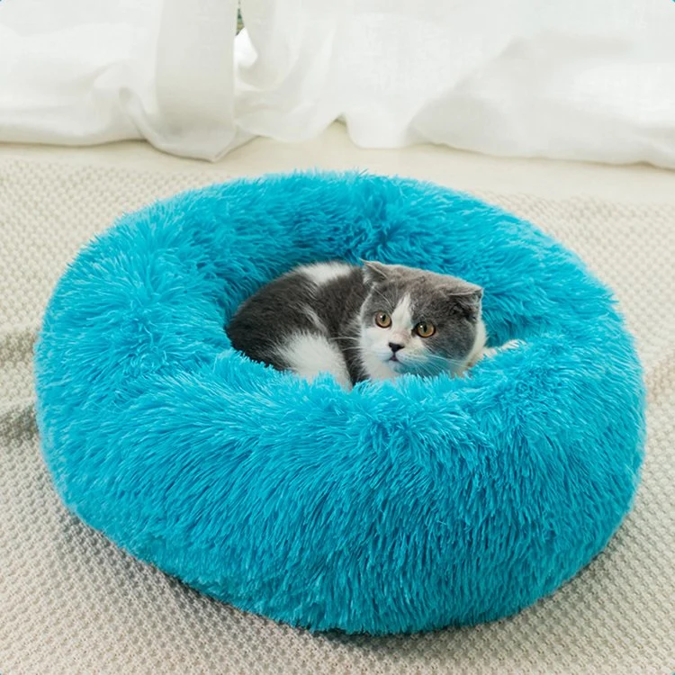 120cm diámetro Soft Plush caliente Fluffy Donut redondo Pet Gato Cama para perros