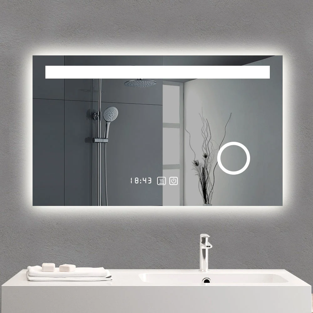 Mart LED Mirror Rectangle Brushed Touch Lamp Mirror Metal Frame Circle Mounted Bathroom Decor Hanging Wall Mirrors