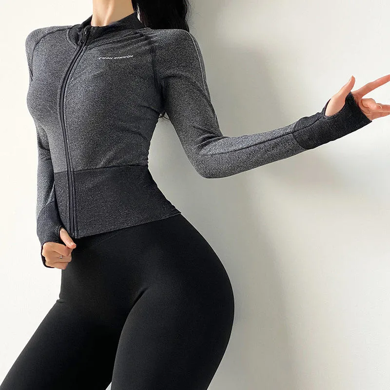 Женские молнии для бега на открытом воздухе на молнии с макутом Yoga Top Quick Dry Tight Куртка