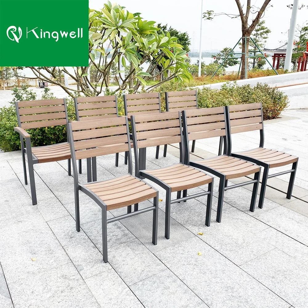 Outdoor Leisure Style Dining Table and Chair Set Aluminum and WPC Wood Furniture for Restaurant