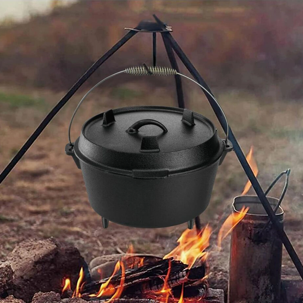 Casserole de cuisson polyvalente portable pour l'extérieur, pot à ragoût, barbecue, soupe, pot de pique-nique, cocotte en fonte pour le camping.