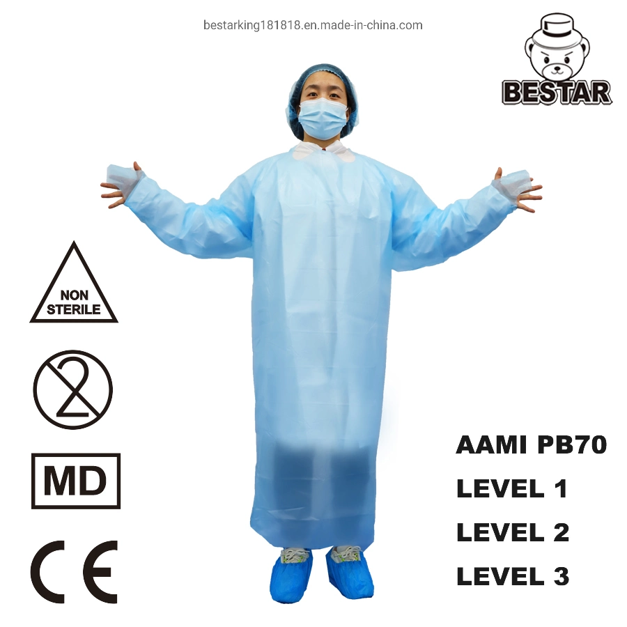 AAMI PB70 Level 2 Level 3 Surgical Waterproof Lightweight CPE Coat Gown