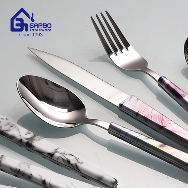 ABS Handle Stainless Steel Cutlery Set Marble Design Plastic Handle Silverware Flatware Tableware