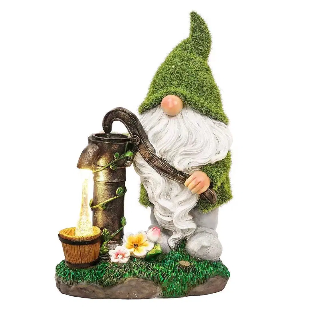 New Style Outdoor Solar Lamp Garden Resin Ornaments Dwarf Water Pressure Resin Crafts LED Resin Gnome Statue
